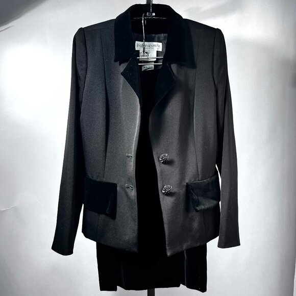 Yves Saint Laurent Vintage Encore Blazer/Skirt Suit Wool/Velvet Woman S France - Picture 1 of 9